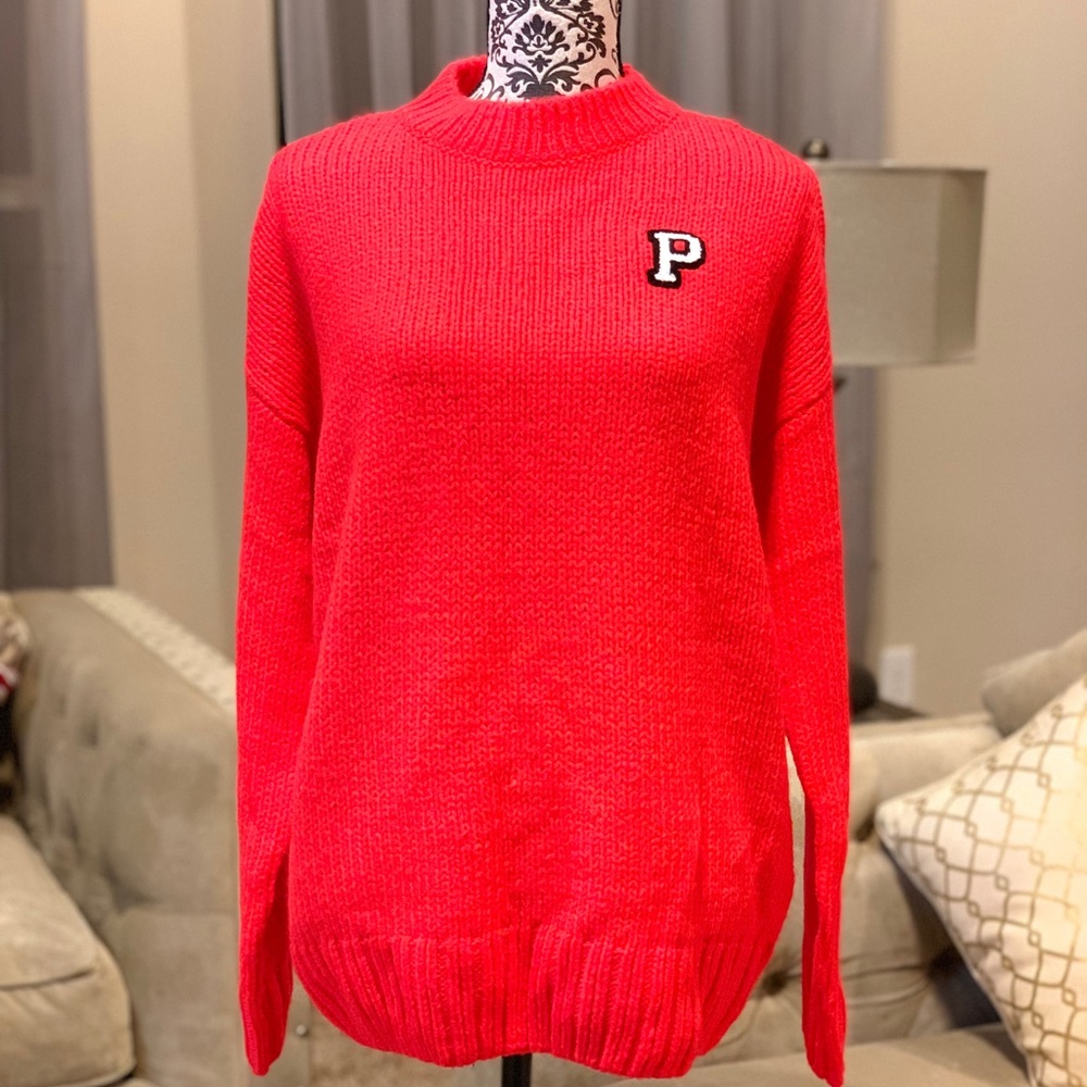 VS PINK BOYFRIEND SWEATER- NEON CANDY CORAL - NEW